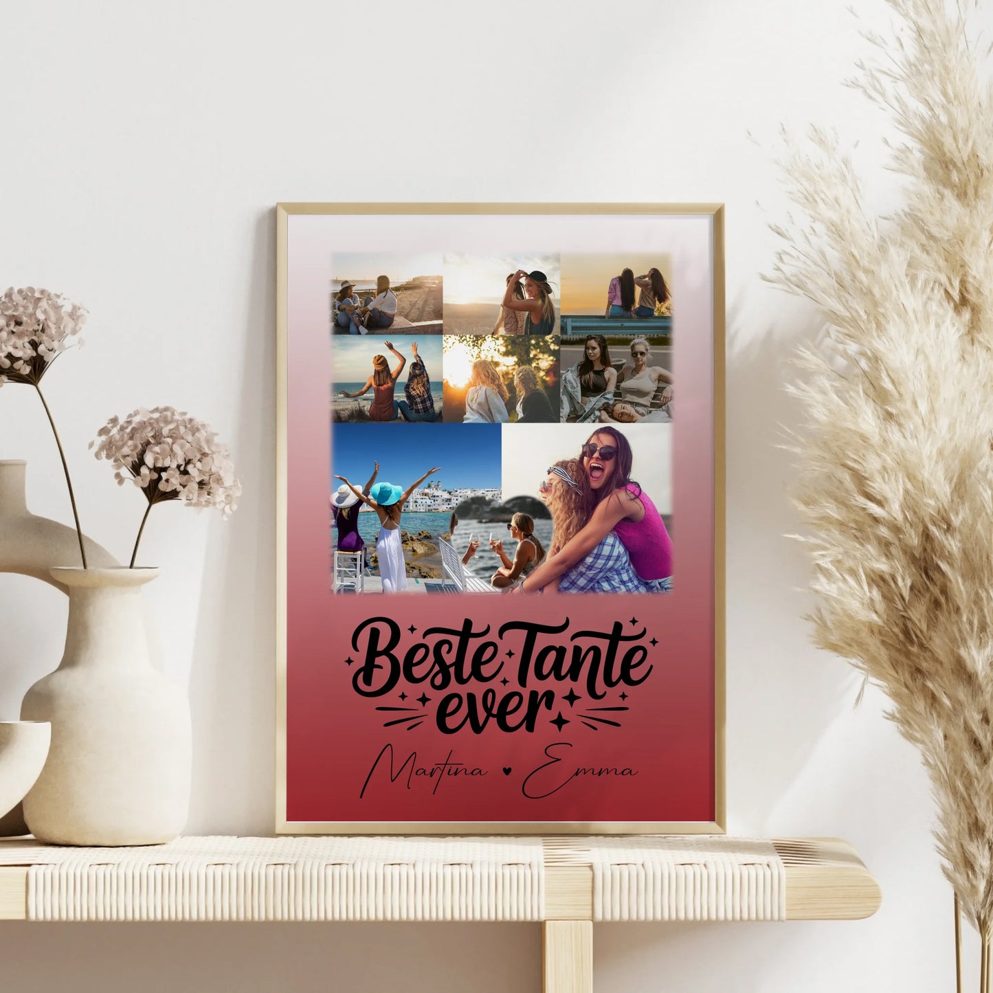 Personalisiertes Foto Collage Poster Erstellen mit 8 Fotos und Herz Motiv Beste Tante Ever