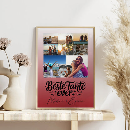 Personalisiertes Foto Collage Poster Erstellen mit 8 Fotos und Herz Motiv Beste Tante Ever