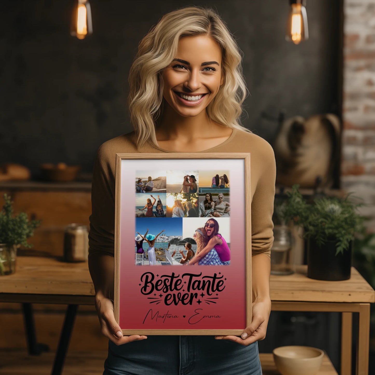 Personalisiertes Foto Collage Poster Erstellen mit 8 Fotos und Herz Motiv Beste Tante Ever