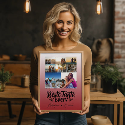 Personalisiertes Foto Collage Poster Erstellen mit 8 Fotos und Herz Motiv Beste Tante Ever