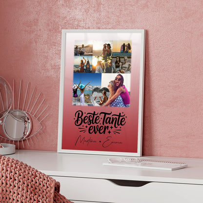 Personalisiertes Foto Collage Poster Erstellen mit 8 Fotos und Herz Motiv Beste Tante Ever