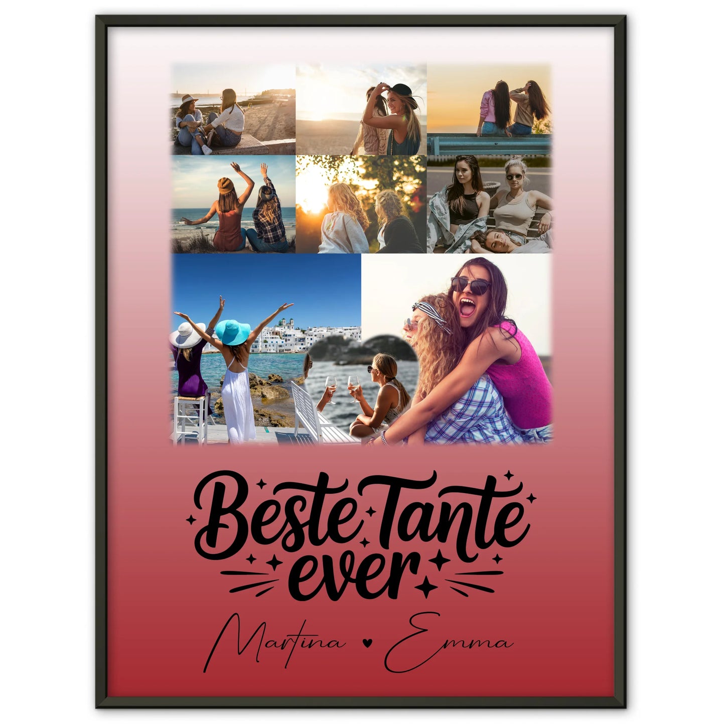 Personalisiertes Foto Collage Poster Erstellen mit 8 Fotos und Herz Motiv Beste Tante Ever