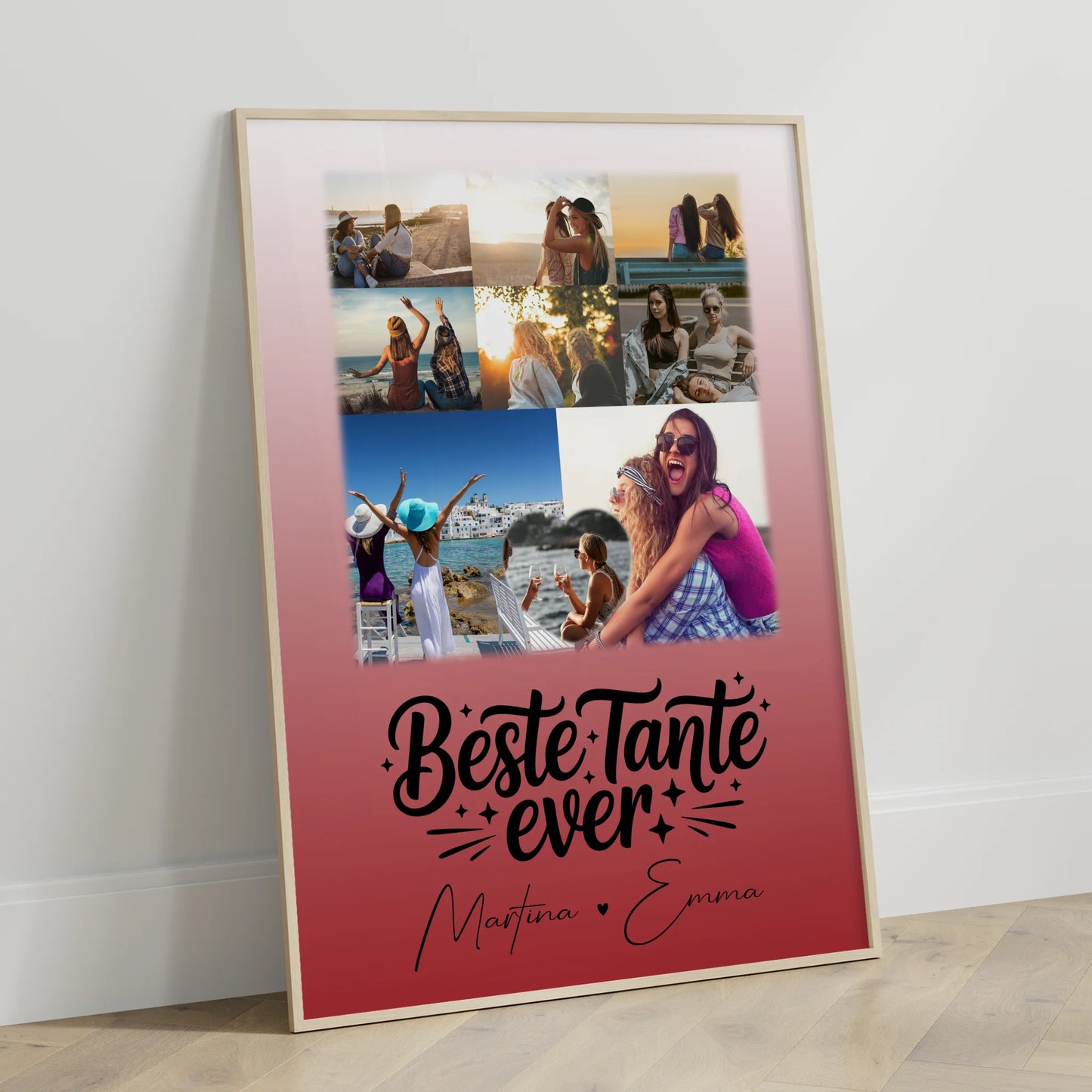 Personalisiertes Foto Collage Poster Erstellen mit 8 Fotos und Herz Motiv Beste Tante Ever