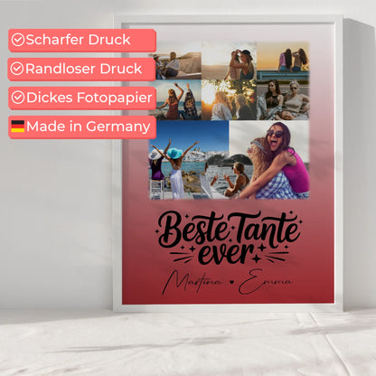 Personalisiertes Foto Collage Poster Erstellen mit 8 Fotos und Herz Motiv Beste Tante Ever