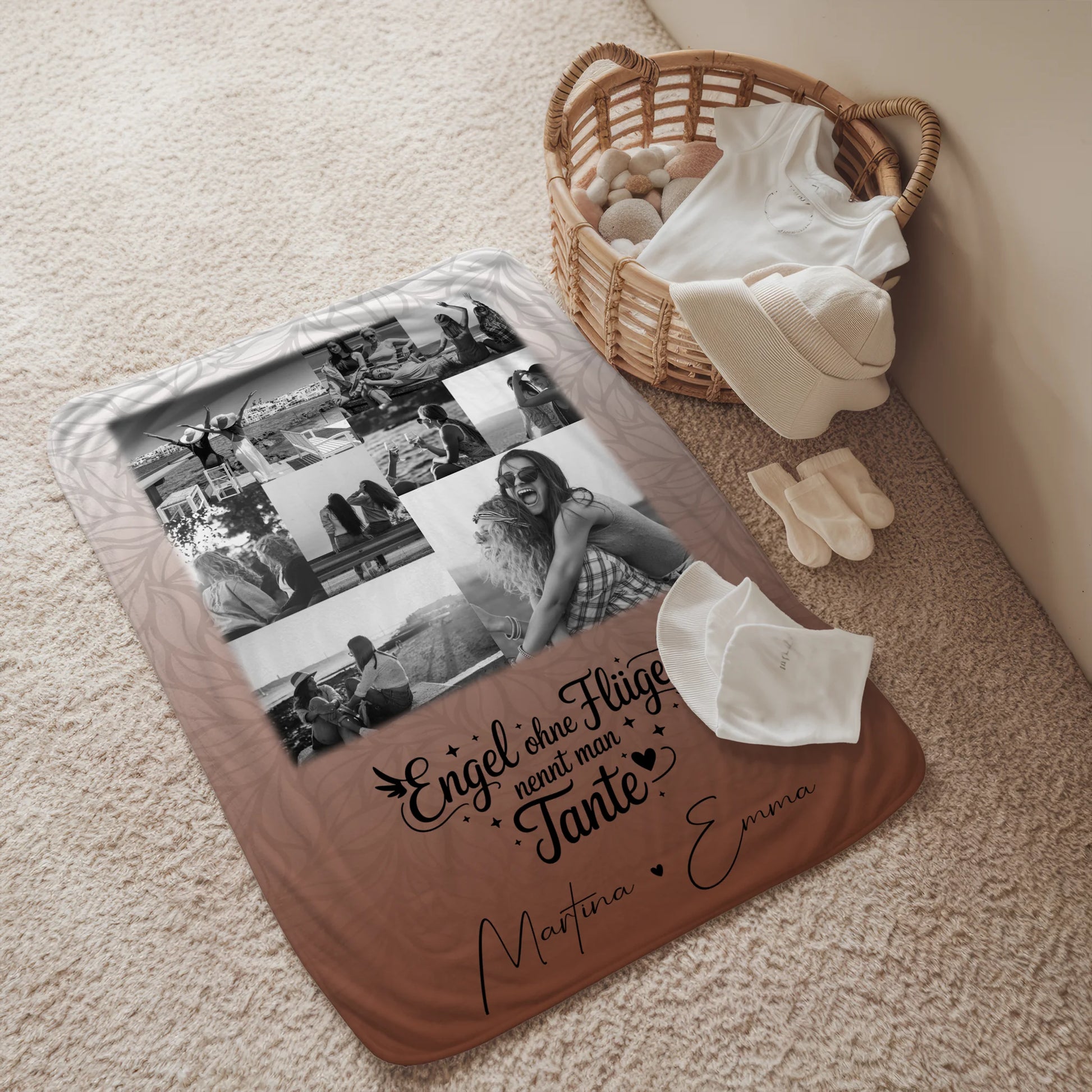 Personalisierte Namensdecke mit 9 Fotos Bruder ist ein Engel Schwarz-Weiß Geschenk für Familie 2
