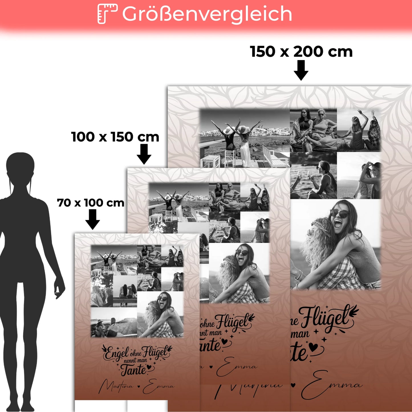 Personalisierte Namensdecke mit 9 Fotos Bruder ist ein Engel Schwarz-Weiß Geschenk für Familie 5