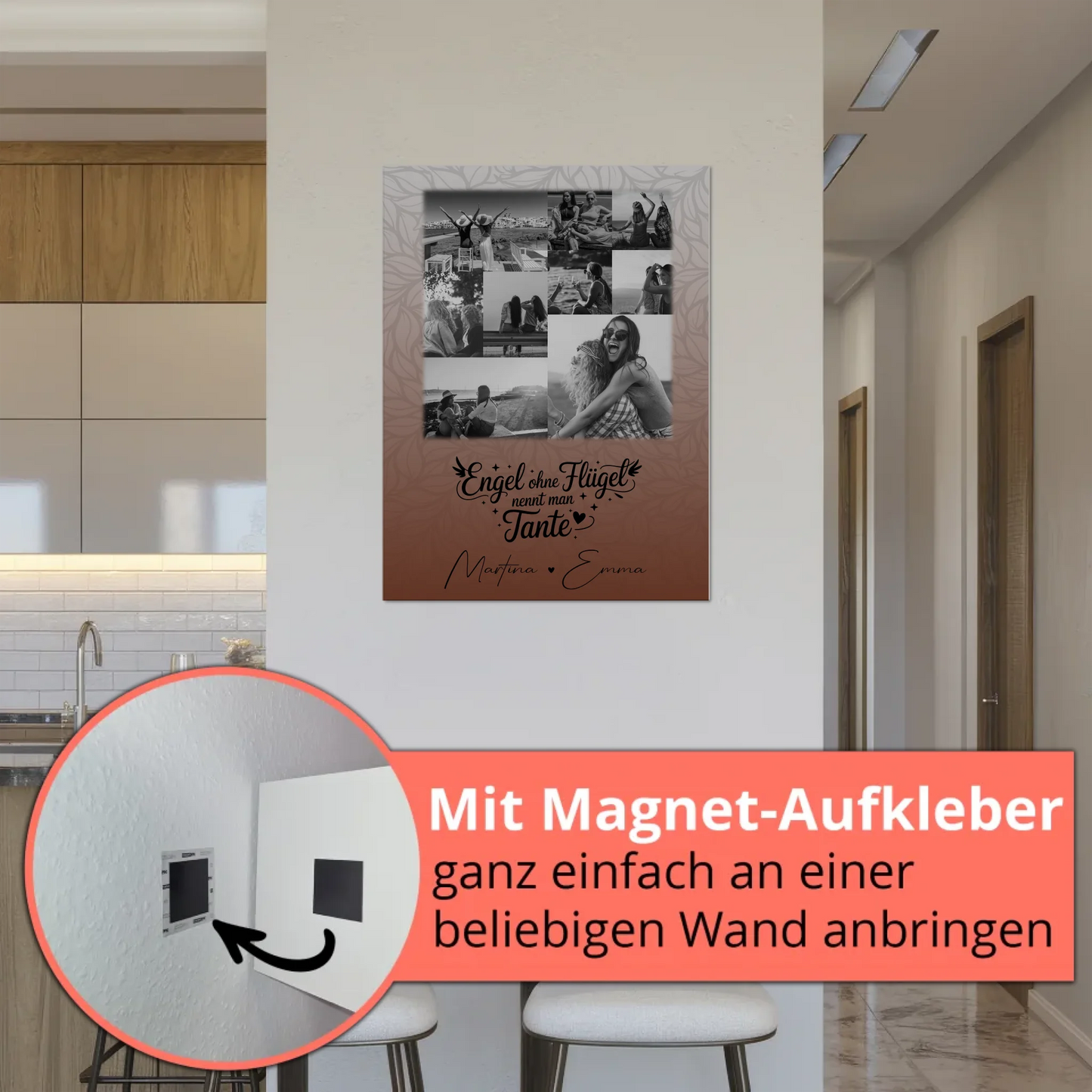 Personalisierte Fotoboard Magnet Poster mit 9 Fotos Bruder ist ein Engel Schwarz-Weiß Geschenk