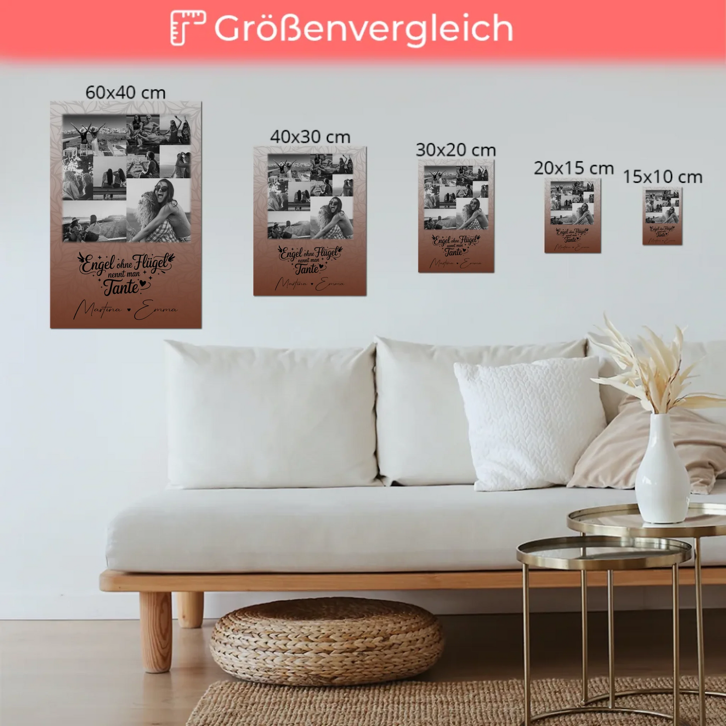 Personalisierte Fotoboard Magnet Poster mit 9 Fotos Bruder ist ein Engel Schwarz-Weiß Geschenk