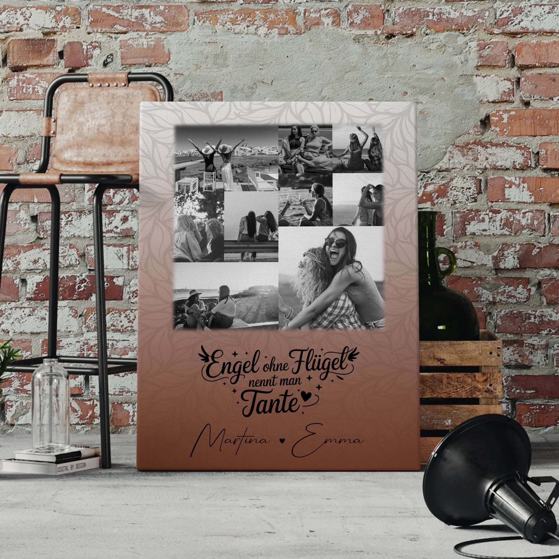 Personalisierte Wandbild Fotocollage 9 Fotos Bruder ist ein Engel Schwarz-Weiß Geschenk 4