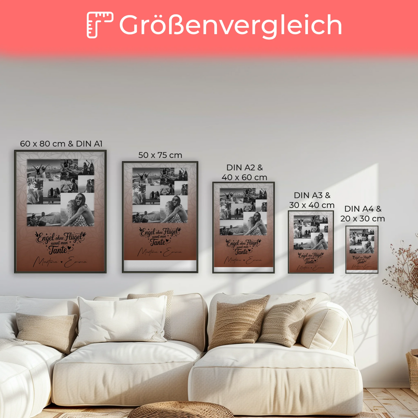 Personalisierte Wandbild Fotocollage mit 9 Fotos Bruder ist ein Engel Schwarz-Weiß Geschenk für Geschwister