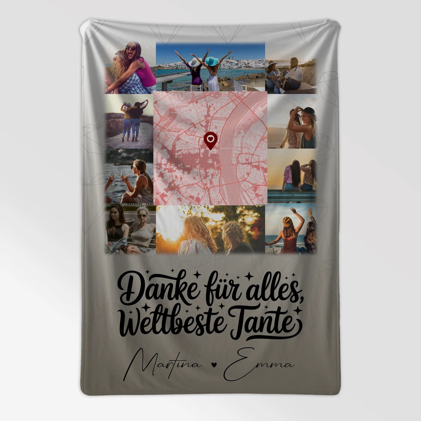 Personalisierte Namensdecke mit 10 Fotos und Karte in der Mitte für die beste Nichte danke für alles 7