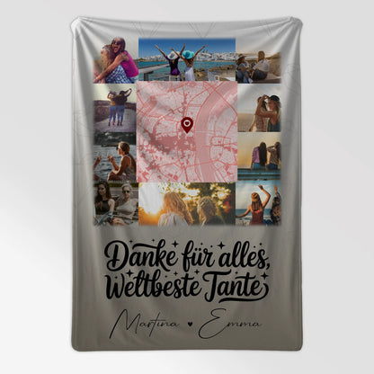 Personalisierte Namensdecke mit 10 Fotos und Karte in der Mitte für die beste Nichte danke für alles 7