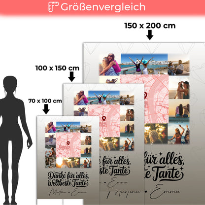 Personalisierte Namensdecke mit 10 Fotos und Karte in der Mitte für die beste Nichte danke für alles 5