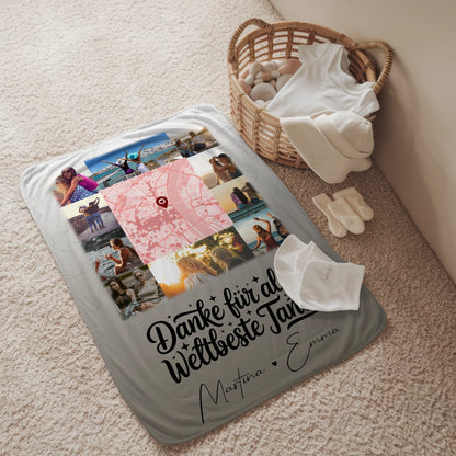 Personalisierte Namensdecke mit 10 Fotos und Karte in der Mitte für die beste Nichte danke für alles 2