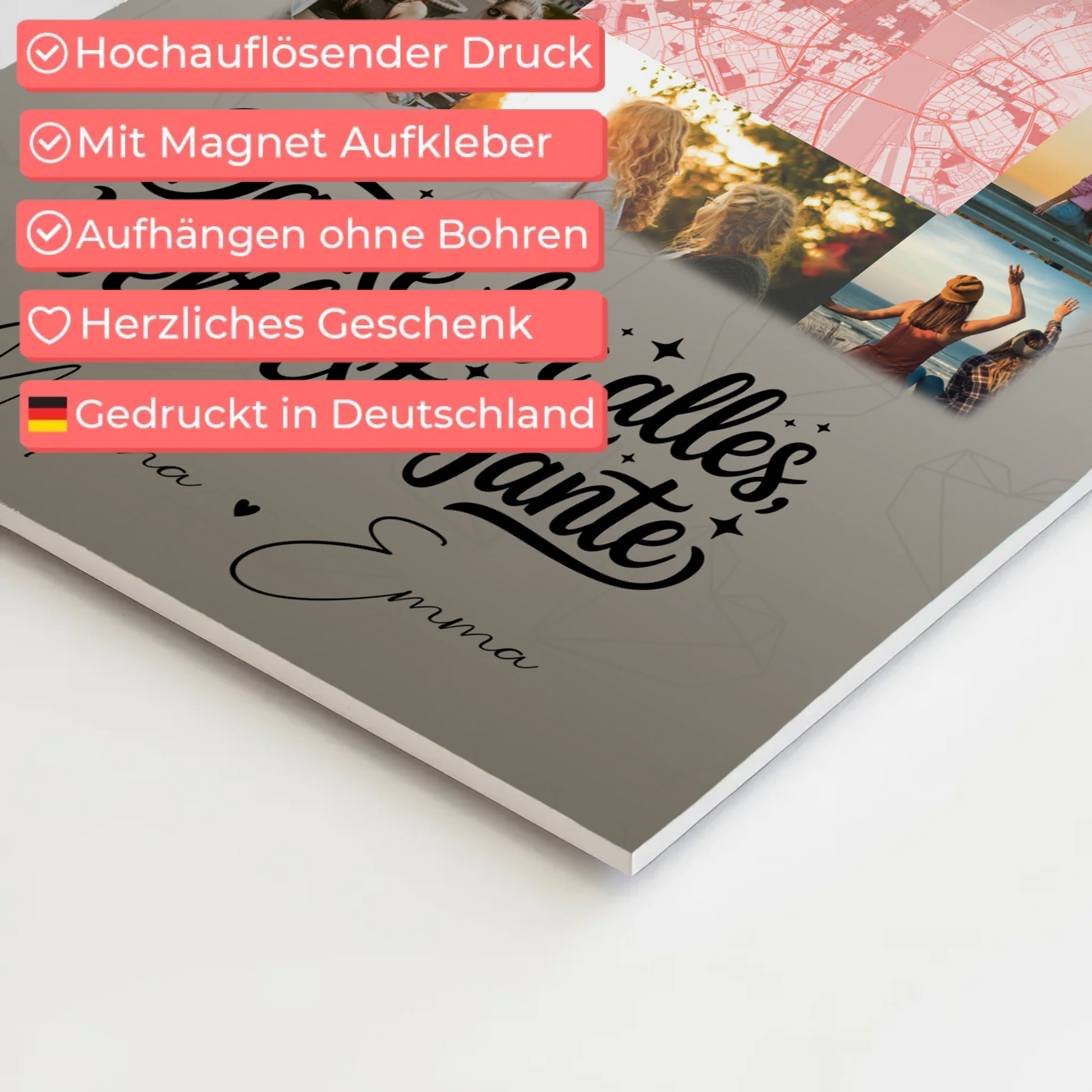 Magnetposter Fotoboard mit 10 Fotos und Karte in der Mitte für die beste Nichte danke für alles 10