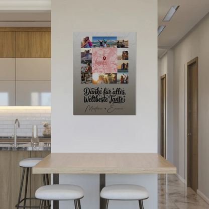 Magnetposter Fotoboard mit 10 Fotos und Karte in der Mitte für die beste Nichte danke für alles