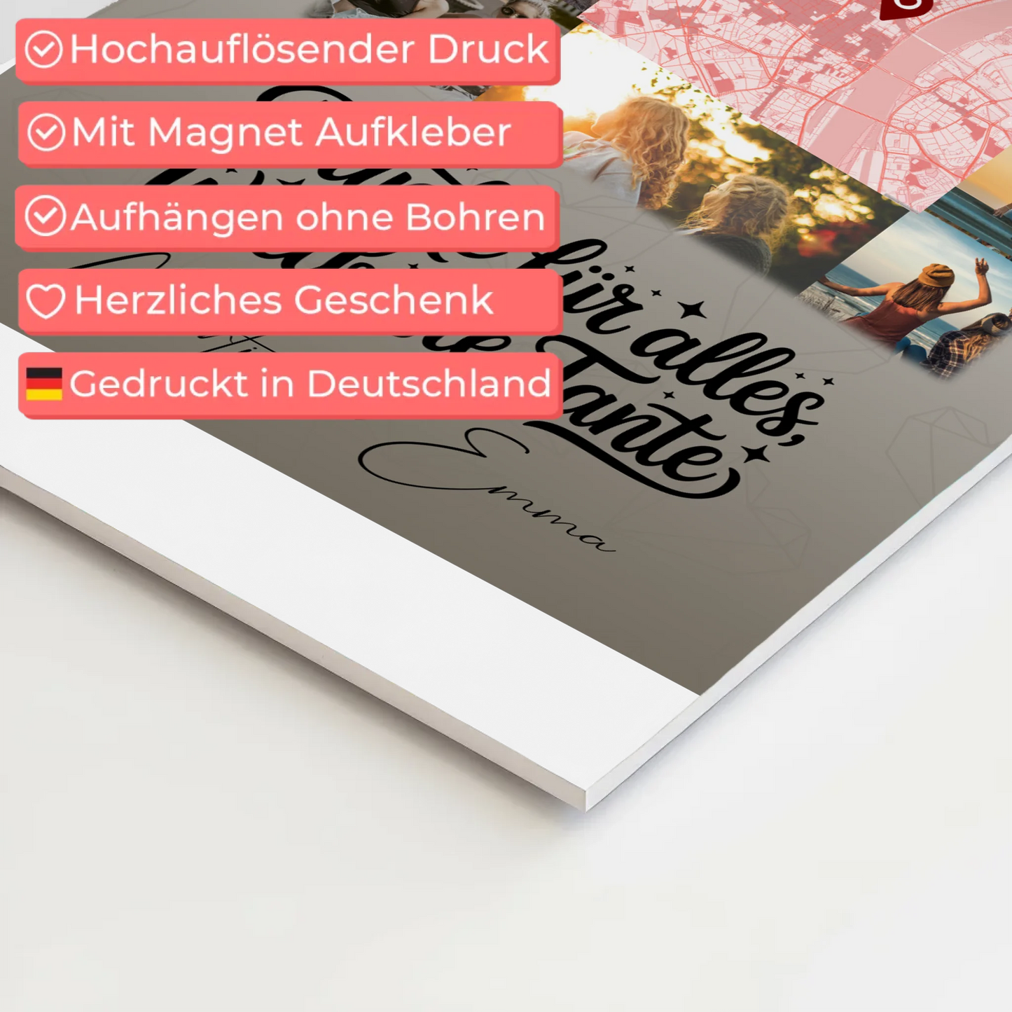 Magnetposter Fotoboard mit 10 Fotos und Karte in der Mitte für die beste Nichte danke für alles 4