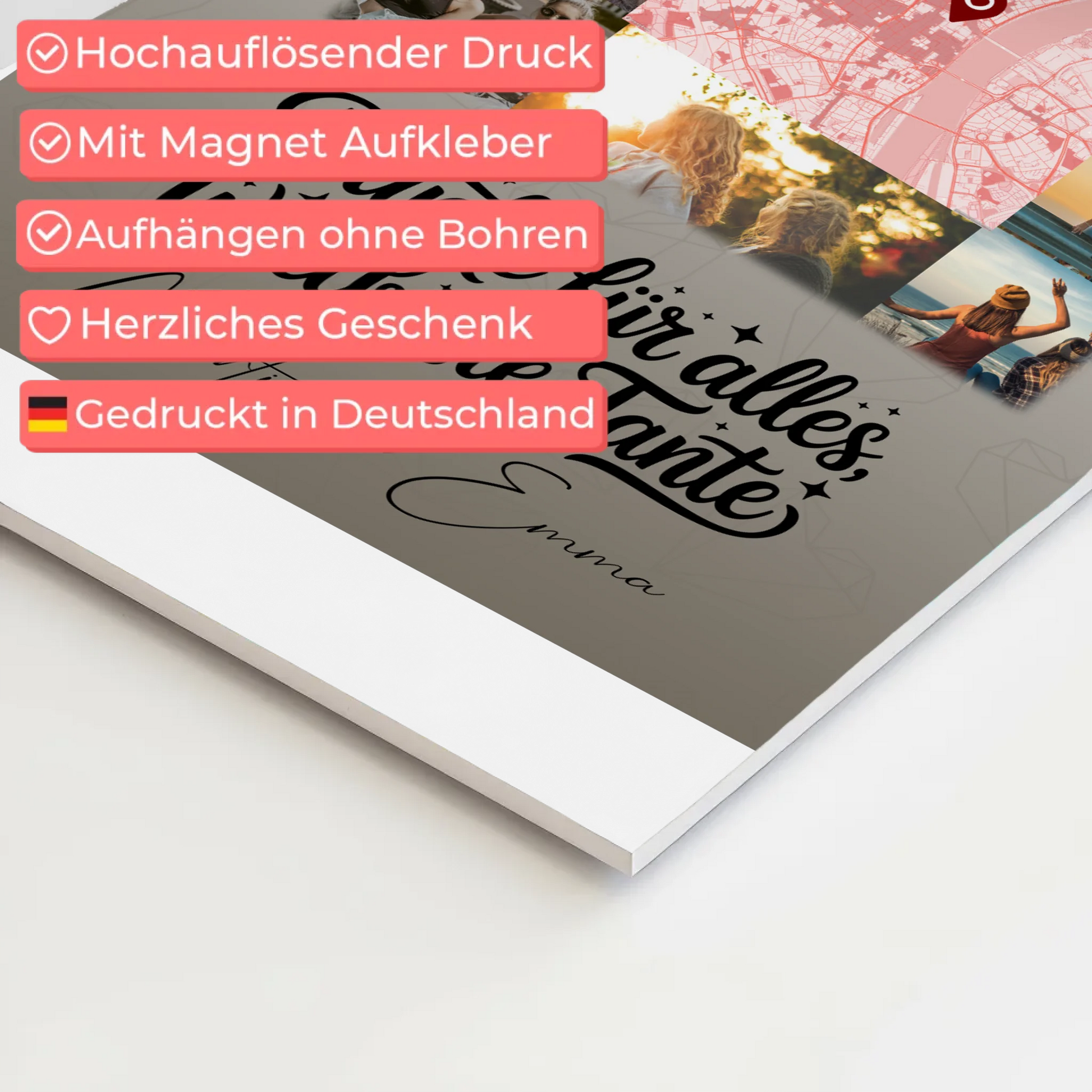 Magnetposter Fotoboard mit 10 Fotos und Karte in der Mitte für die beste Nichte danke für alles 4