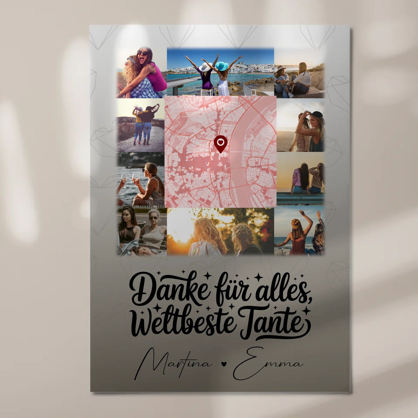 Magnetposter Fotoboard mit 10 Fotos und Karte in der Mitte für die beste Nichte danke für alles