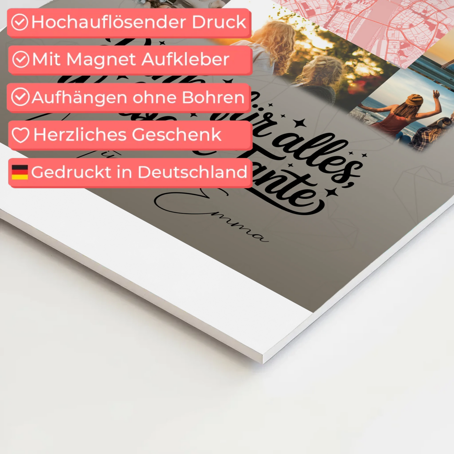 Magnetposter Fotoboard mit 10 Fotos und Karte in der Mitte für die beste Nichte danke für alles