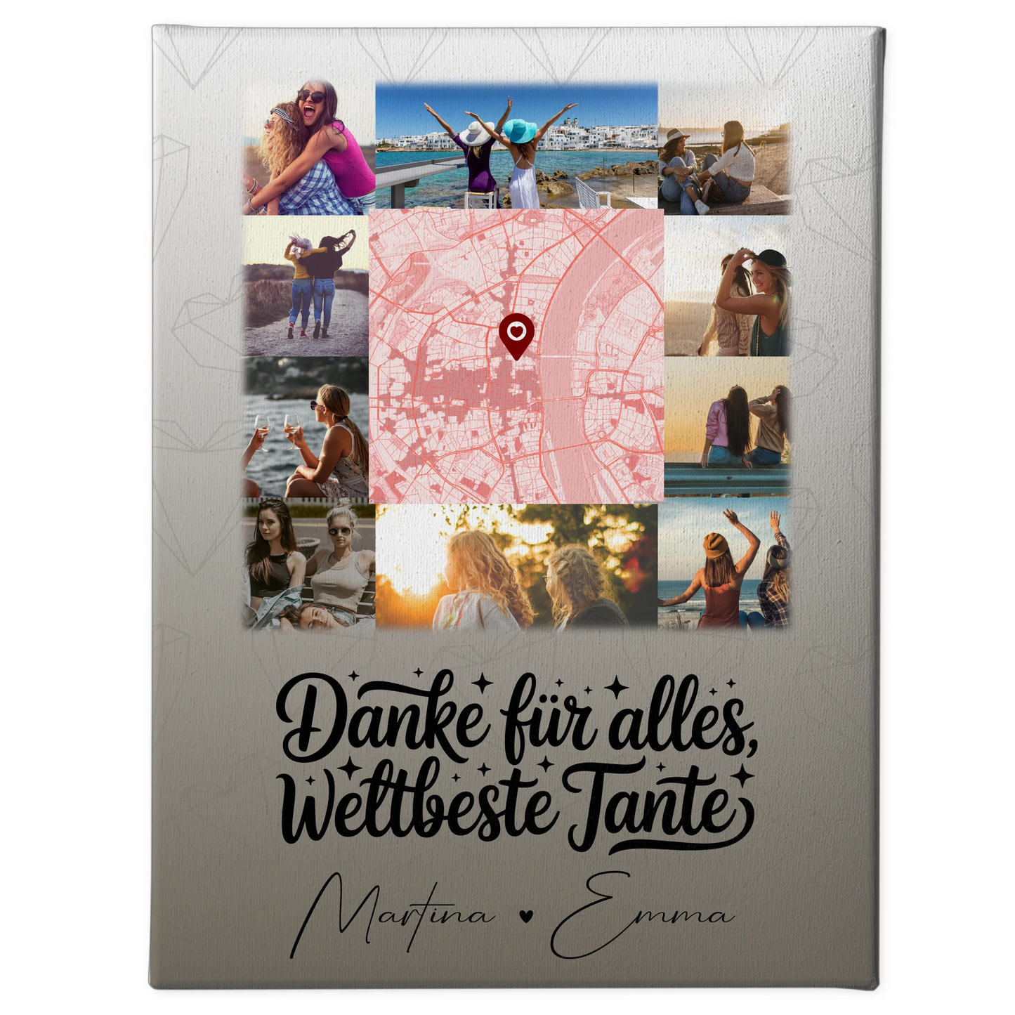 Leinwand Wandbild mit 10 Fotos und Karte in der Mitte Beste Nichte Danke für alles 1