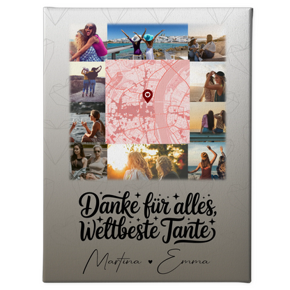 Leinwand Wandbild mit 10 Fotos und Karte in der Mitte Beste Nichte Danke für alles 1