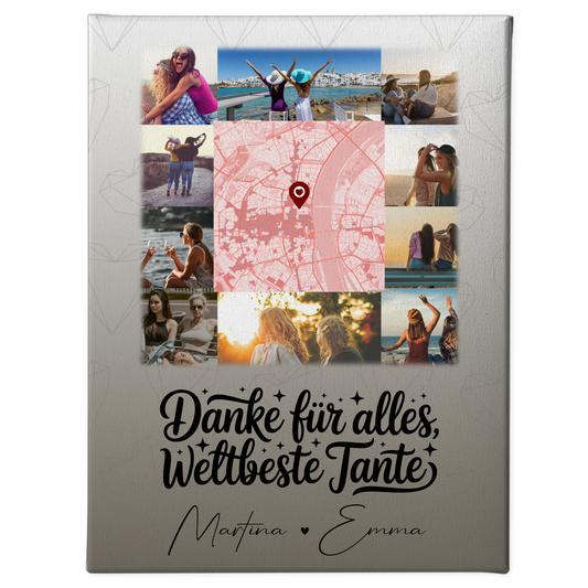 Leinwand Wandbild mit 10 Fotos und Karte in der Mitte Beste Nichte Danke für alles 1