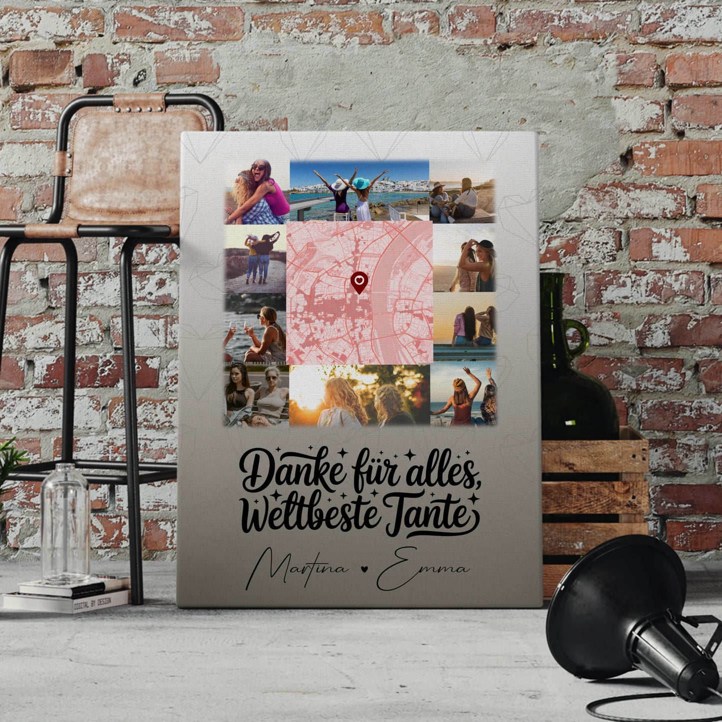 Leinwand Wandbild mit 10 Fotos und Karte in der Mitte Beste Nichte Danke für alles 4