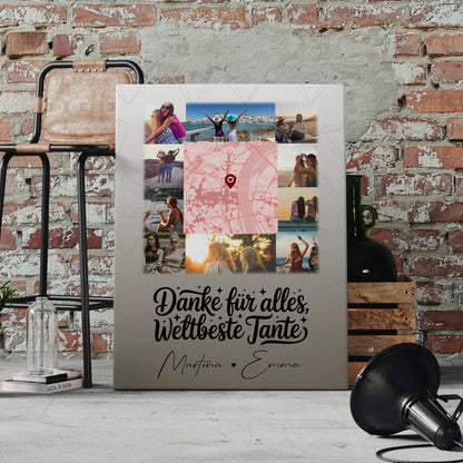 Leinwand Wandbild mit 10 Fotos und Karte in der Mitte Beste Nichte Danke für alles 4