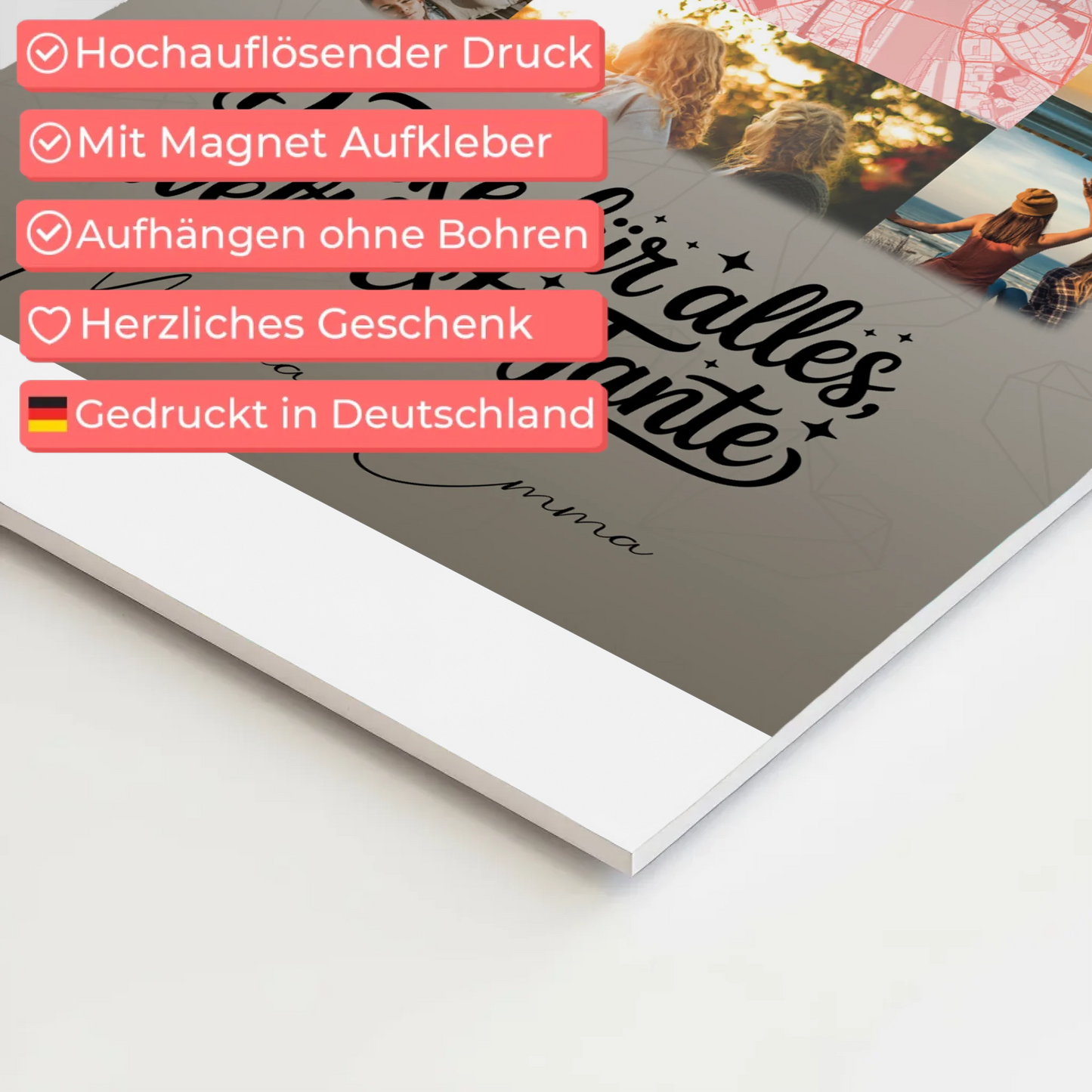 Magnetposter Fotoboard mit 10 Fotos und Karte in der Mitte für die beste Nichte danke für alles