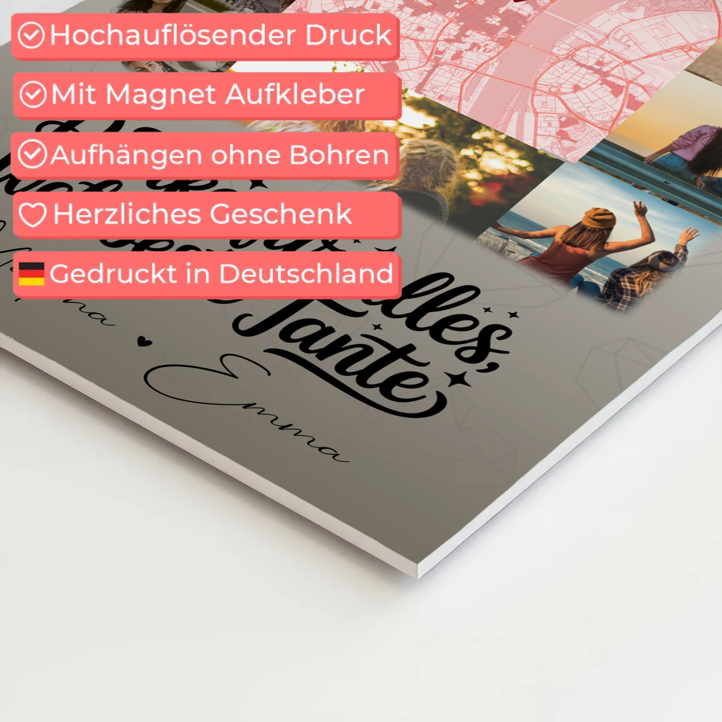 Magnetposter Fotoboard mit 10 Fotos und Karte in der Mitte für die beste Nichte danke für alles