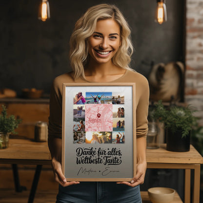 Karten Poster Personalisiert mit 10 Fotos und Karte in der Mitte Beste Nichte Danke für alles