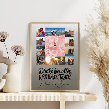 Karten Poster Personalisiert mit 10 Fotos und Karte in der Mitte Beste Nichte Danke für alles