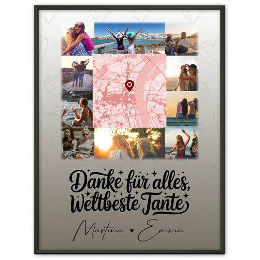 Karten Poster Personalisiert mit 10 Fotos und Karte in der Mitte Beste Nichte Danke für alles