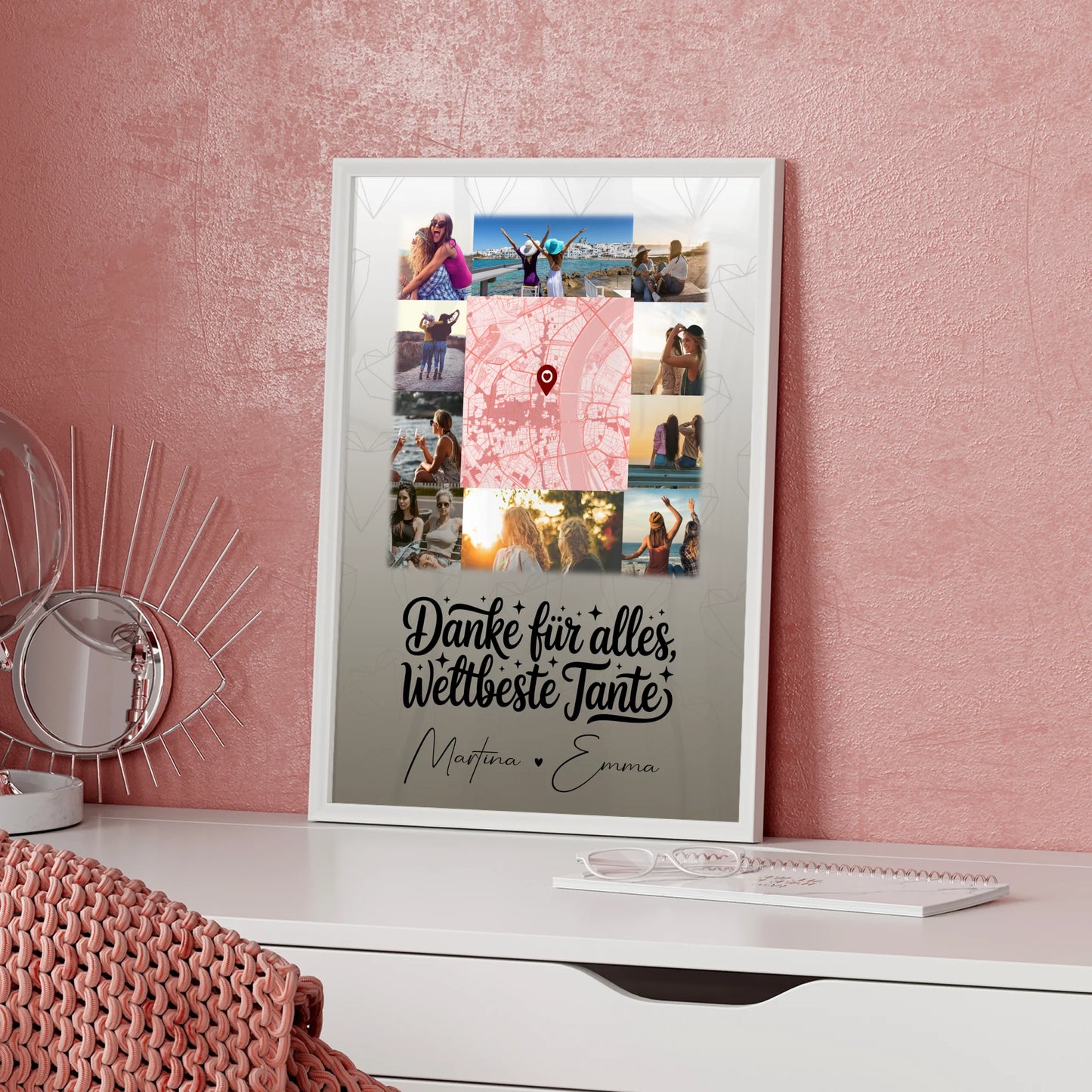 Karten Poster Personalisiert mit 10 Fotos und Karte in der Mitte Beste Nichte Danke für alles