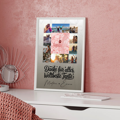 Karten Poster Personalisiert mit 10 Fotos und Karte in der Mitte Beste Nichte Danke für alles