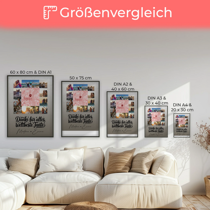 Karten Poster Personalisiert mit 10 Fotos und Karte in der Mitte Beste Nichte Danke für alles