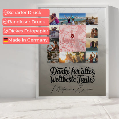 Karten Poster Personalisiert mit 10 Fotos und Karte in der Mitte Beste Nichte Danke für alles
