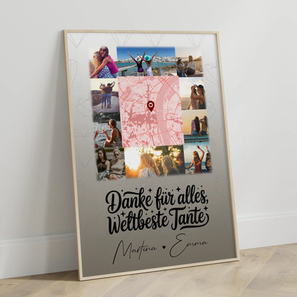 Karten Poster Personalisiert mit 10 Fotos und Karte in der Mitte Beste Nichte Danke für alles