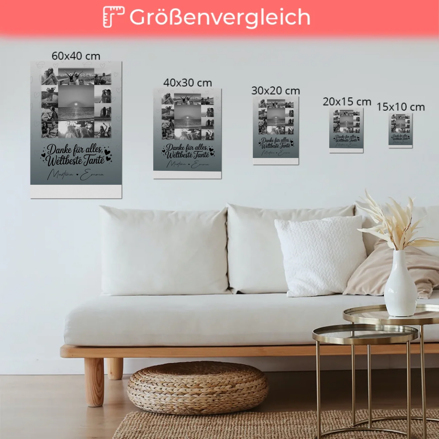 Personalisierte Fotoboard Magnet Wandbild mit 11 Fotos für die beste Nichte Schwarz-Weiß 6