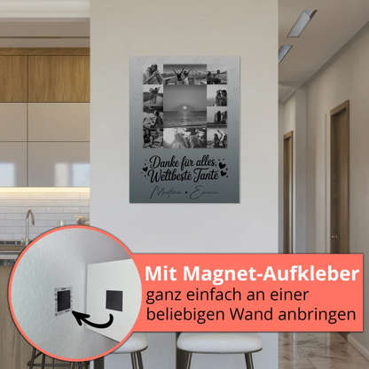 Personalisierte Fotoboard Magnet Wandbild mit 11 Fotos für die beste Nichte Schwarz-Weiß