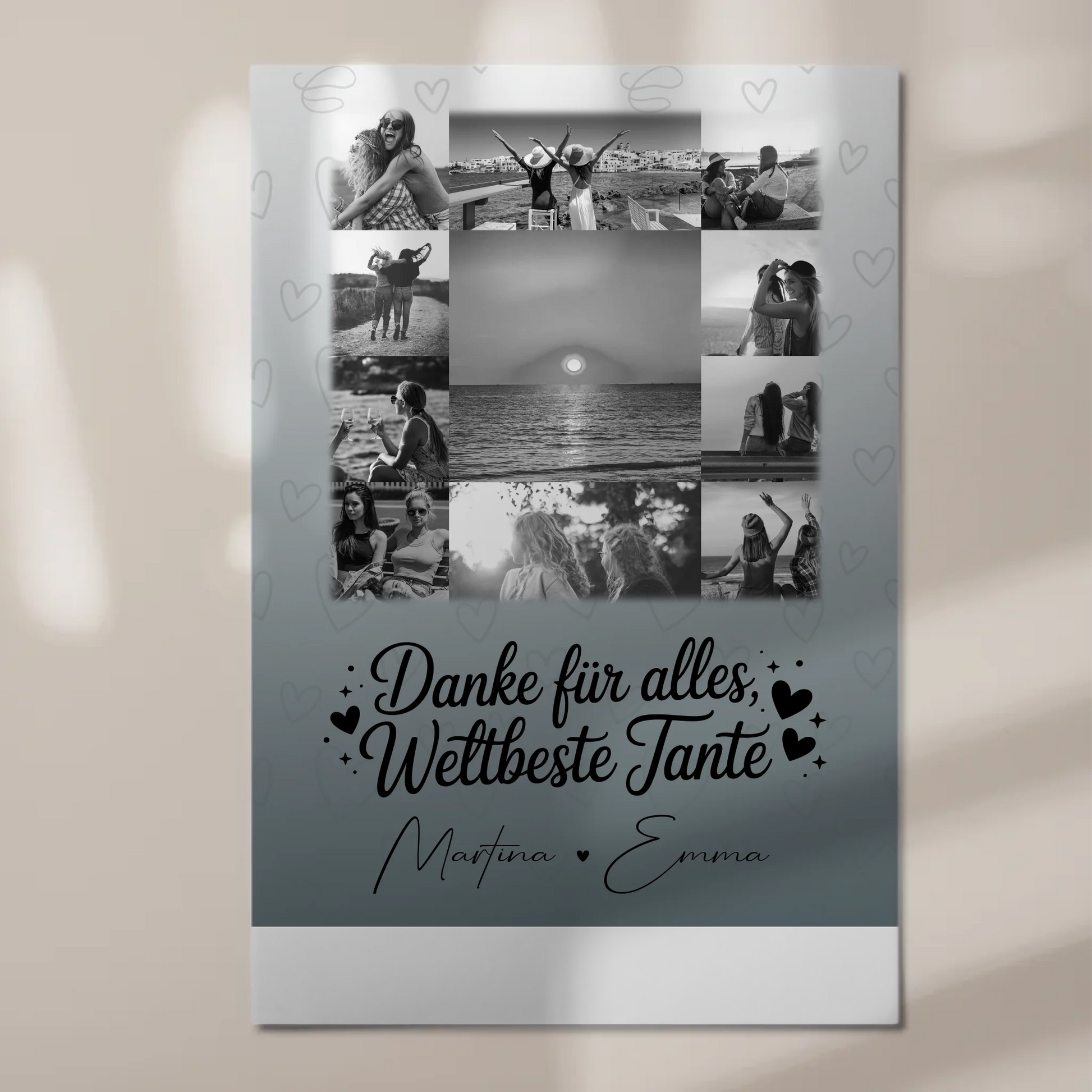 Personalisierte Fotoboard Magnet Wandbild mit 11 Fotos für die beste Nichte Schwarz-Weiß 1