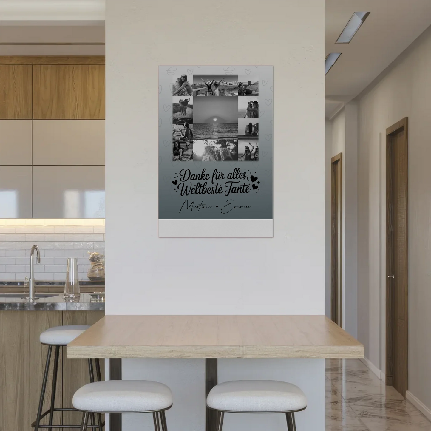 Personalisierte Fotoboard Magnet Wandbild mit 11 Fotos für die beste Nichte Schwarz-Weiß