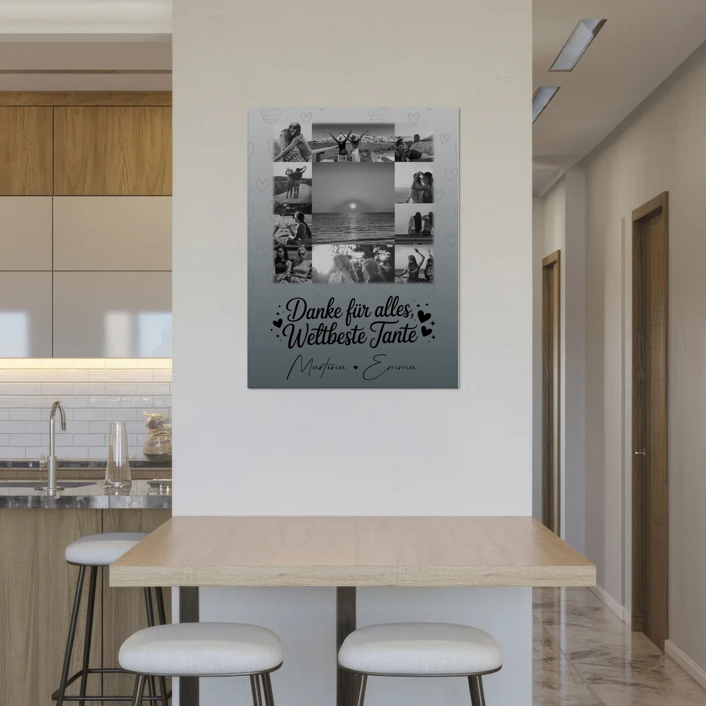 Personalisierte Fotoboard Magnet Wandbild mit 11 Fotos für die beste Nichte Schwarz-Weiß