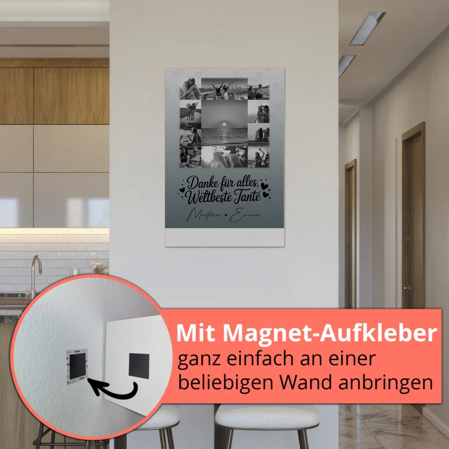 Personalisierte Fotoboard Magnet Wandbild mit 11 Fotos für die beste Nichte Schwarz-Weiß