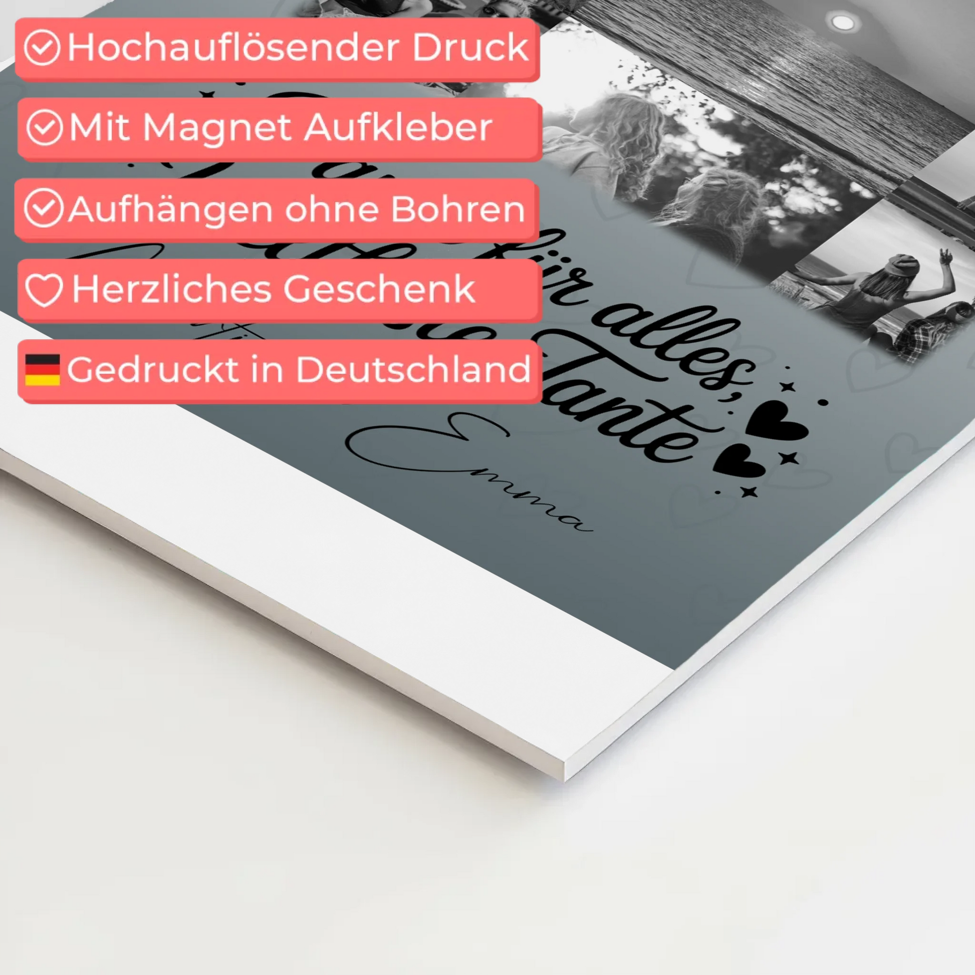 Personalisierte Fotoboard Magnet Wandbild mit 11 Fotos für die beste Nichte Schwarz-Weiß 4