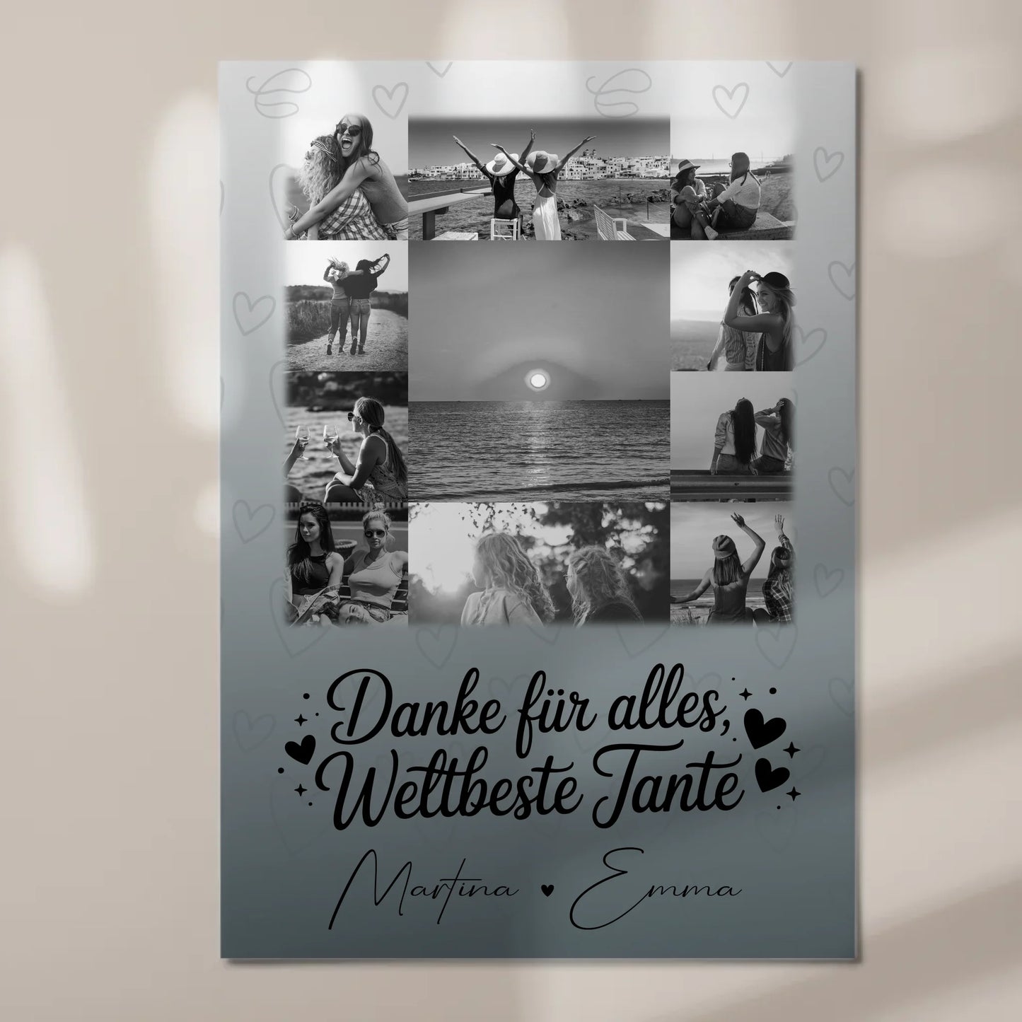 Personalisierte Fotoboard Magnet Wandbild mit 11 Fotos für die beste Nichte Schwarz-Weiß