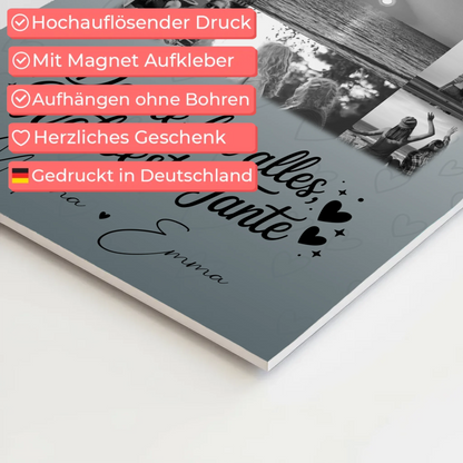 Personalisierte Fotoboard Magnet Wandbild mit 11 Fotos für die beste Nichte Schwarz-Weiß 10