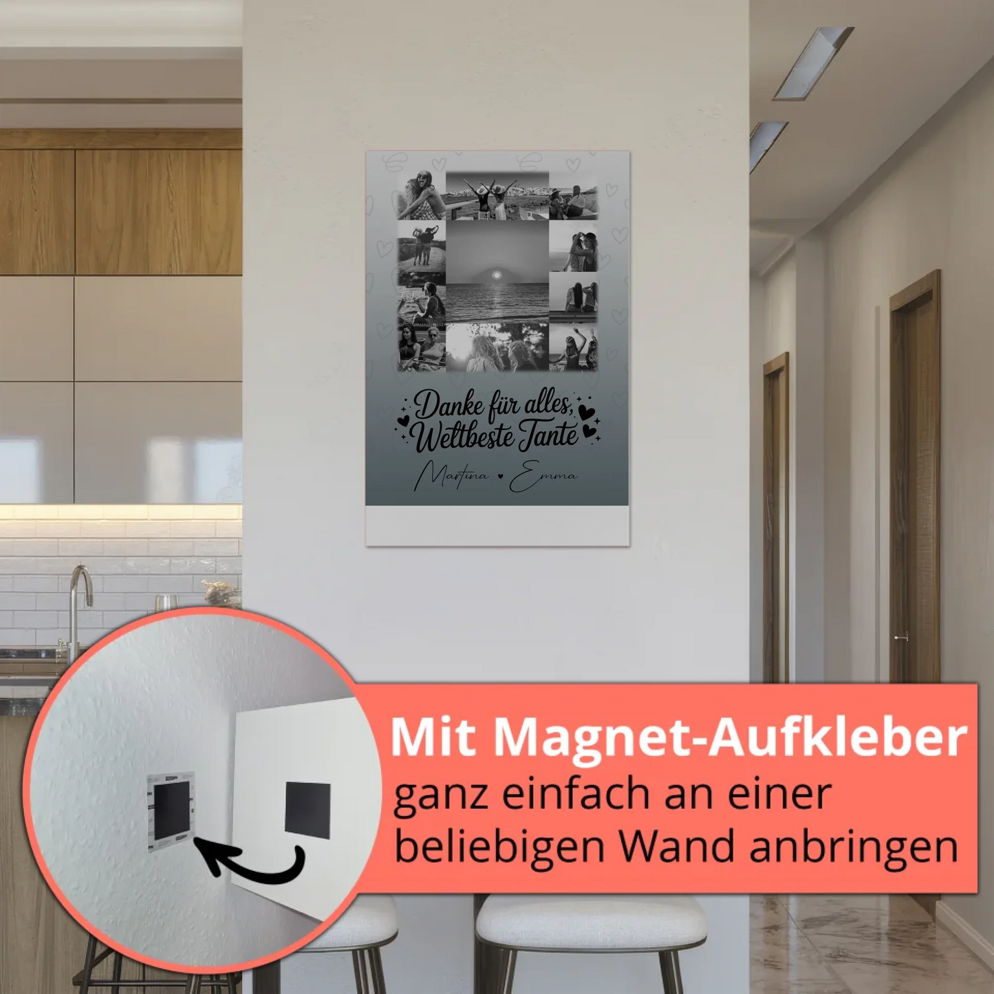 Personalisierte Fotoboard Magnet Wandbild mit 11 Fotos für die beste Nichte Schwarz-Weiß