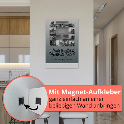 Personalisierte Fotoboard Magnet Wandbild mit 11 Fotos für die beste Nichte Schwarz-Weiß